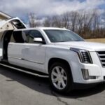 Luxury white limousine with moonlight-themed stretch design for special events.